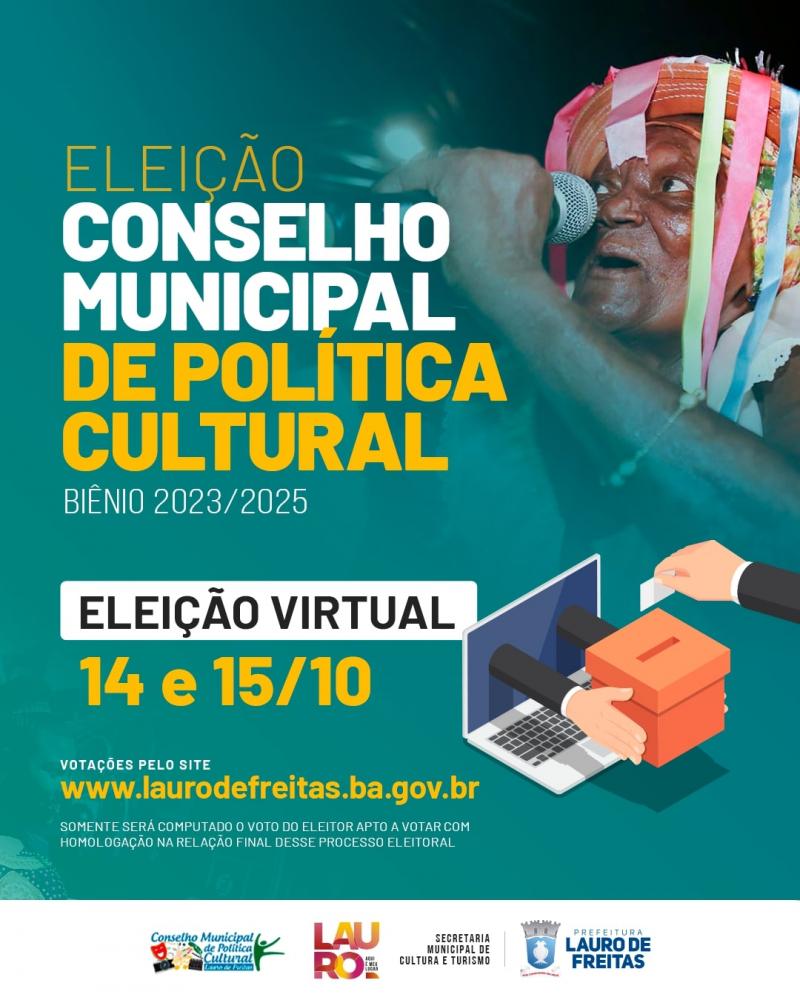 Prefeitura divulga homologação dos candidatos e eleitores para eleição do Conselho de Política Cultural de Lauro de Freitas, dia 14 e 15