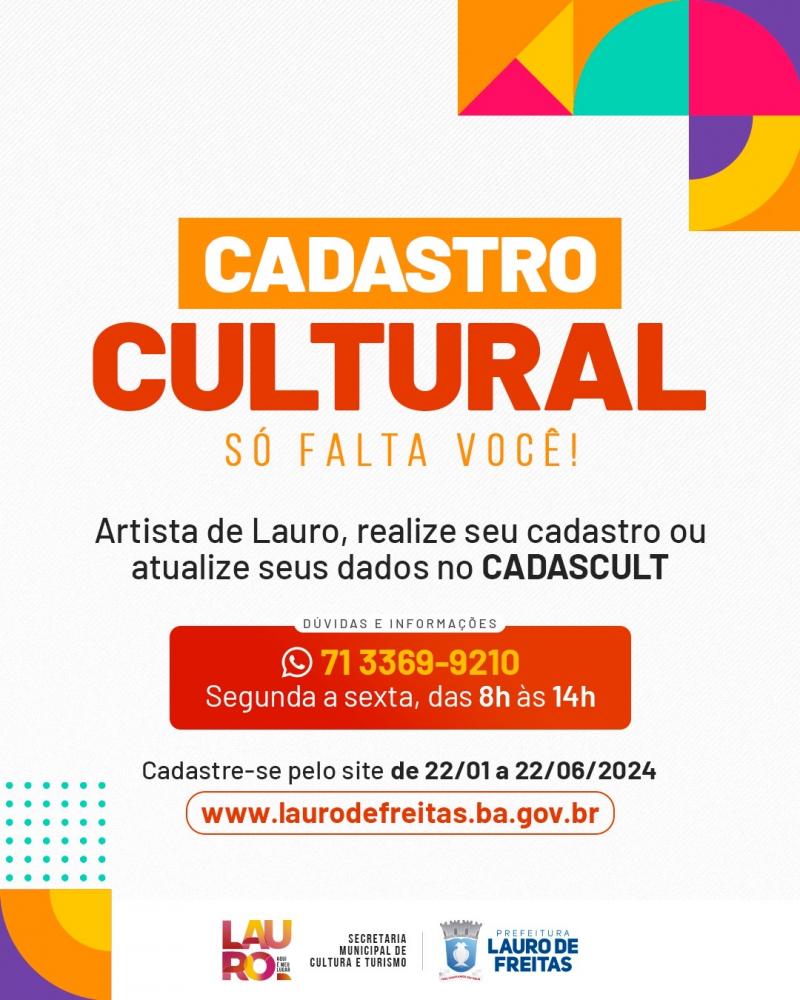 Cadastro Municipal de Cultura é reaberto em Lauro de Freitas nesta segunda-feira (22)