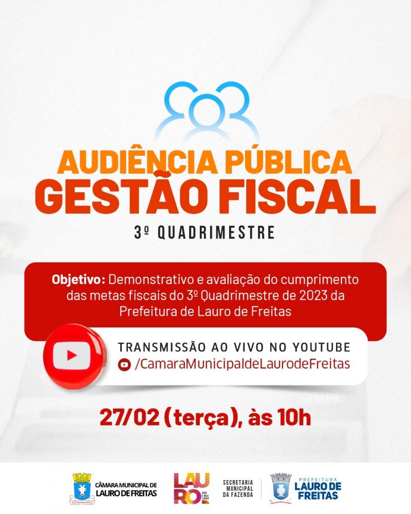 Prefeitura apresenta relatório de gestão fiscal do 3º quadrimestre de 2023 em audiência pública na próxima terça (27)