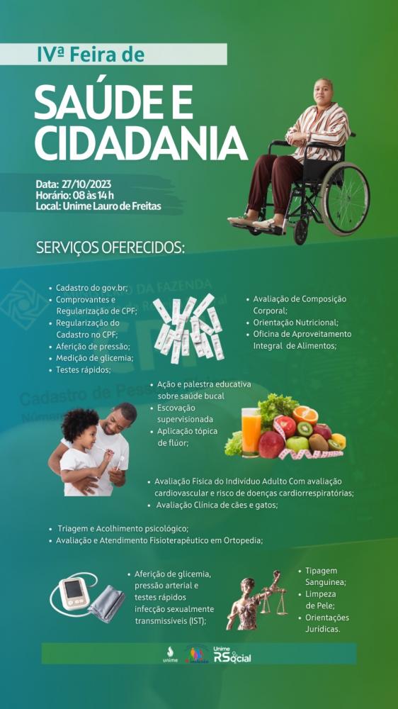 Feira de Saúde e Cidadania oferta serviços gratuitos para a população de Lauro de Freitas, nesta sexta-feira