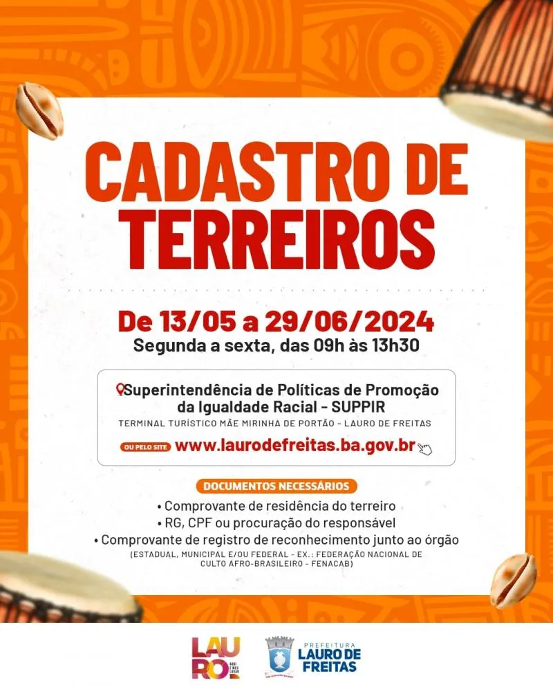 Prefeitura de Lauro de Freitas inicia cadastramento dos terreiros na próxima segunda-feira (13)
