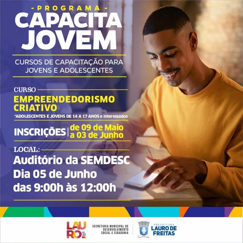 Capacita Jovem: Prefeitura oferta curso gratuito de Empreendedorismo Criativo; inscrições seguem até 3 de junho