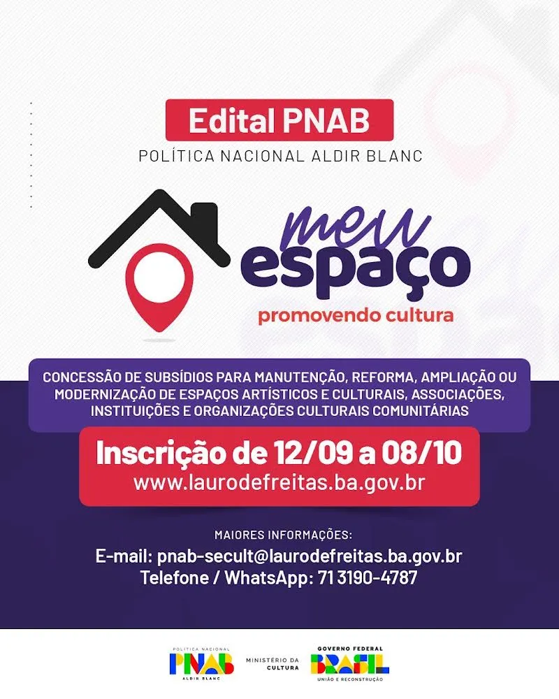 Prefeitura lança edital ‘Meu Espaço Promovendo Cultura’ em Lauro de Freitas; inscrições estão abertas